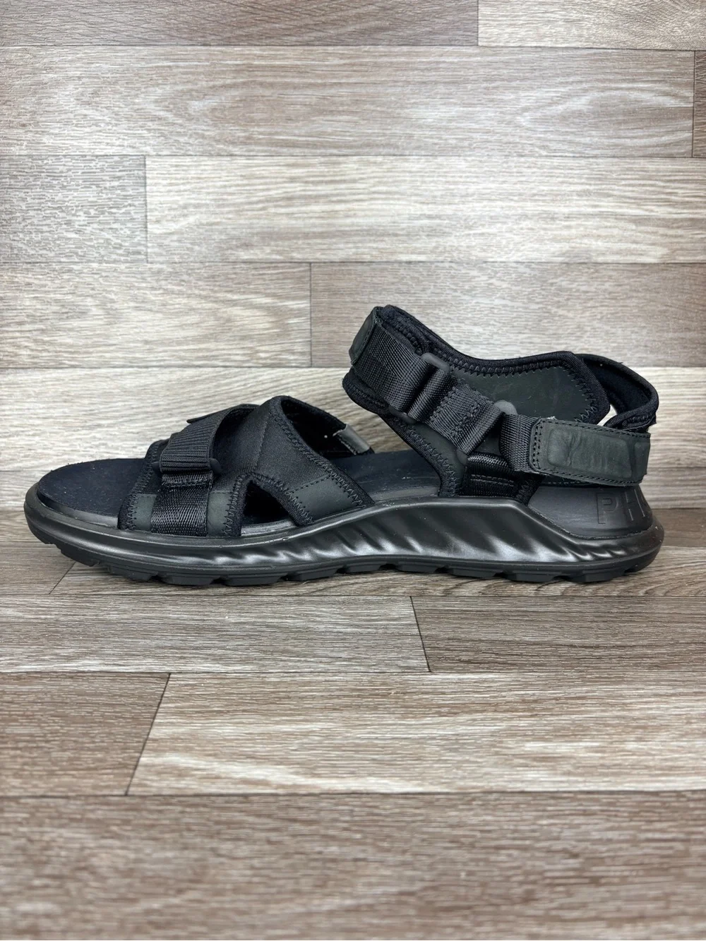 Ecco Exowrap Strap Sandal 3 Strap Arch Support Black Leather/Fabric Men’s 47 13